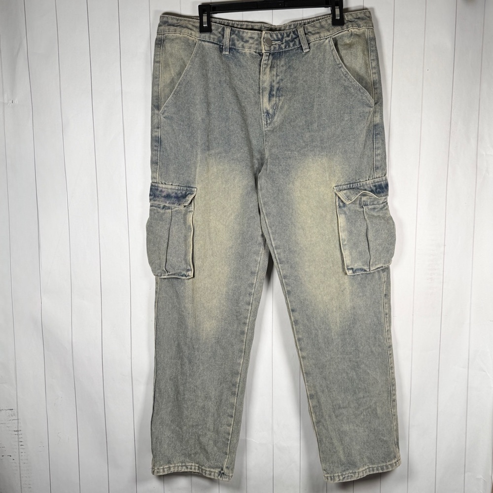 Manfinity Baggy Stonewashed Cargo Jeans Streetwear Hip Hop Grunge Men's XL‎ EUC